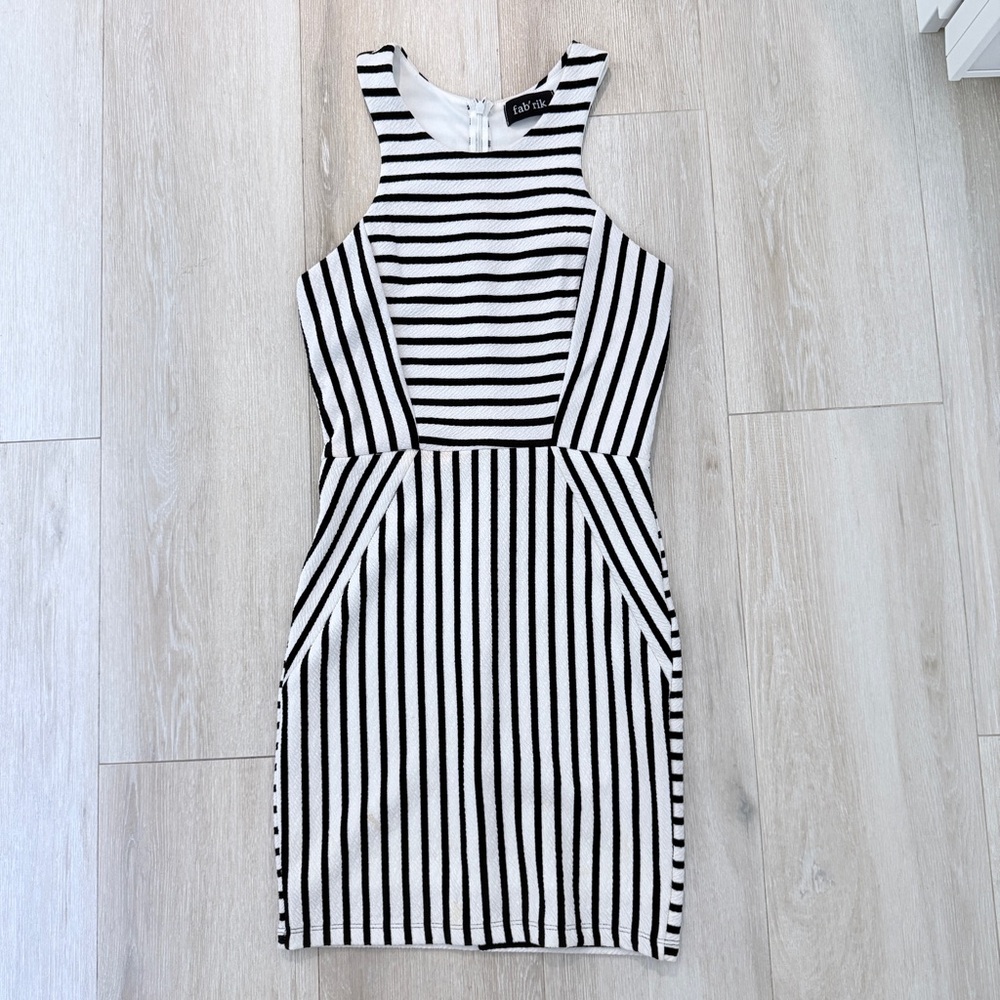 fab'rik Black and White Striped Sleeveless Bodycon Dress - Picture 3 of 6